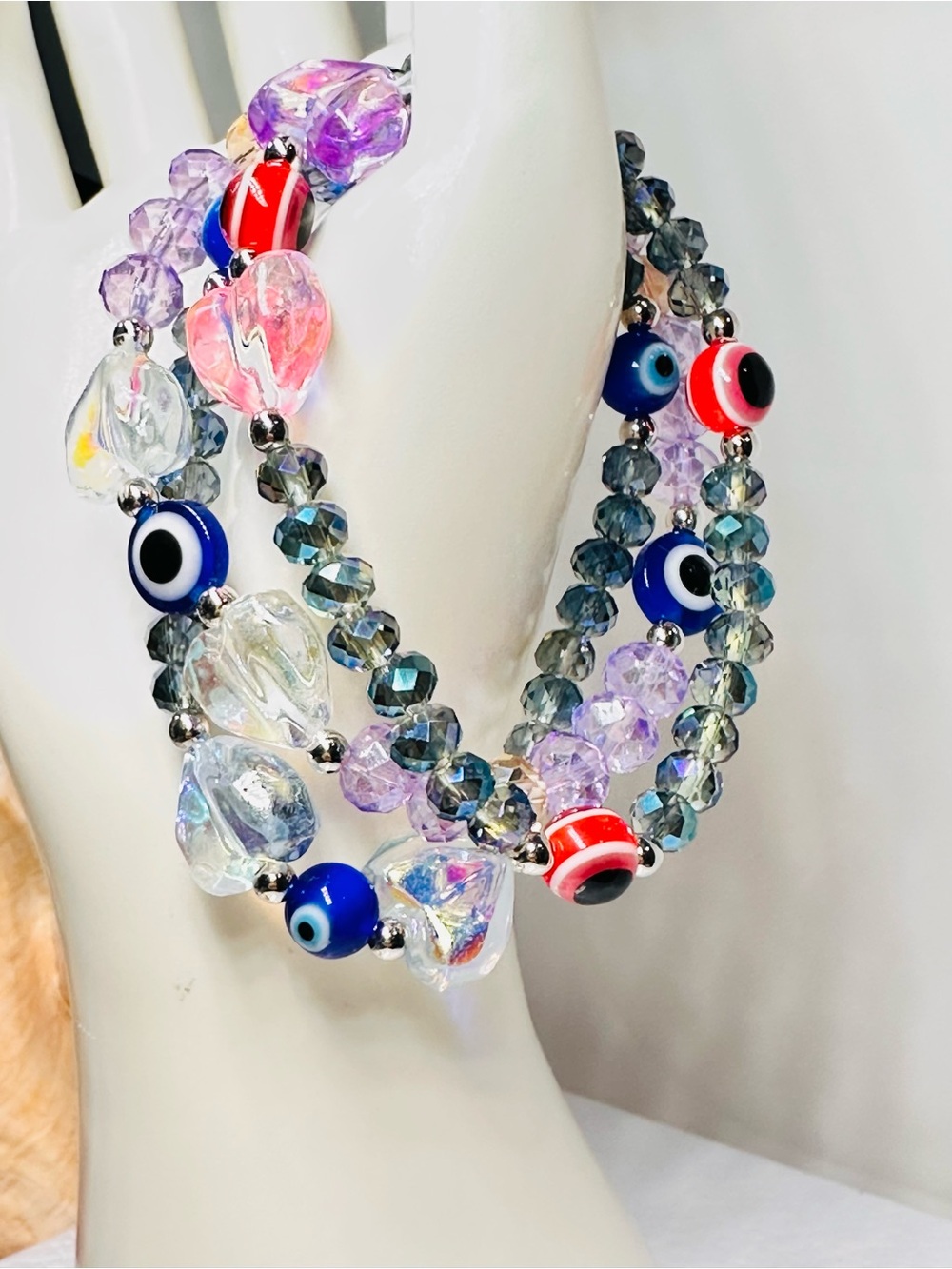 Multicolor set Glass & Acrylic Beads Evil Eye Bracelet